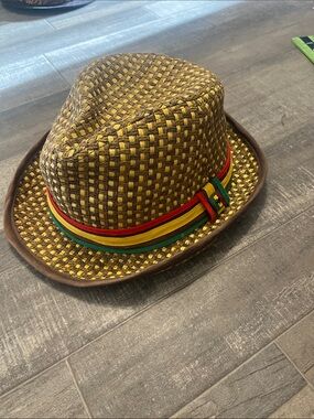 Peter Grimm Brown and Yellow Woven Fedora with Rasta Band